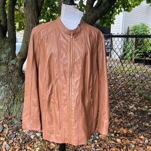 MAINPOL BROWN LEATHER JACKET SIZE 22 NEW
